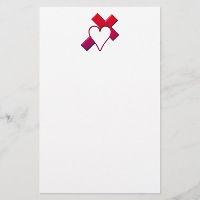 Papelaria Cruz e coração #1 (vermelho 3-D/roxo) (Frente)