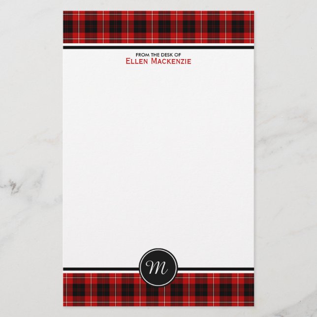 Papelaria Cunningham Clan Tartan Red e Black Monograma (Frente)