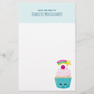 Papelaria Cupcake azul-bonito com a face Kawaii
