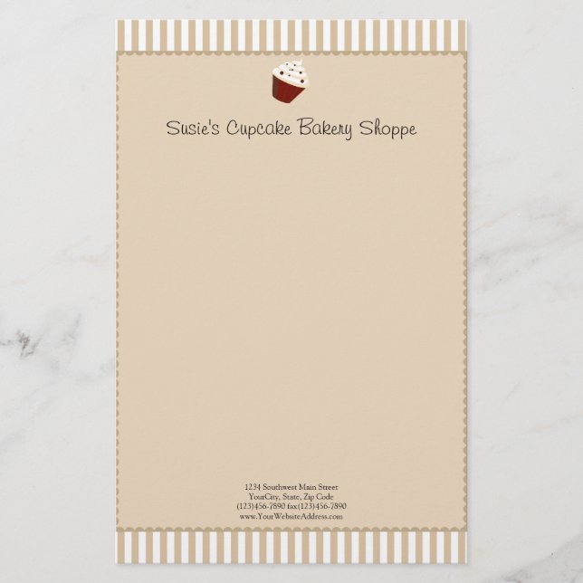 Papelaria Cupcake com tiras de Mocha Suave (Frente)