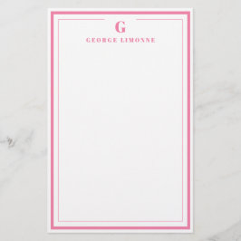 Papelaria Custom Monogram Pink Border Stationery 