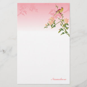 Papelaria Customizável: Pássaro na flor chinesa