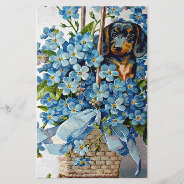 Papelaria Dachshund e Forget-Me-Nots (Frente)
