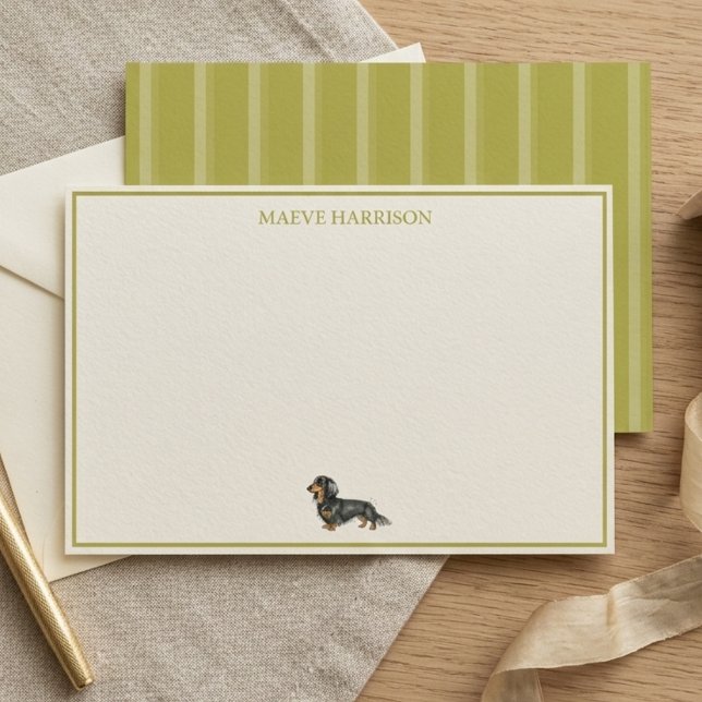 Papelaria Dachshund Listrado em Chartreuse Elegante (Preppy Chartreuse Stripe Dachshund Stationery)