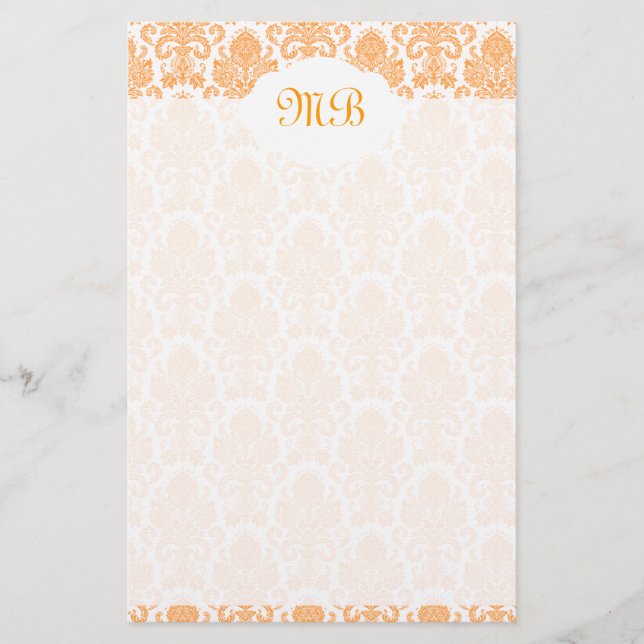 Papelaria Damasco alaranjado Monogrammed (Frente)