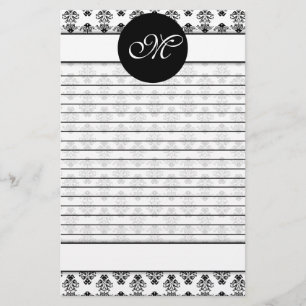 Papelaria Damasco branco & preto personalizado monograma