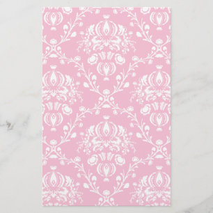 Papelaria Damasco cor-de-rosa e branco