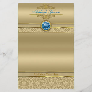 Papelaria Damasco Dourado metálico de pedra preciosa azul d