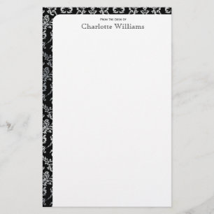 Papelaria Damasco preto e prata