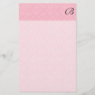Papelaria Damasco rosa simples e clássico com monograma pret