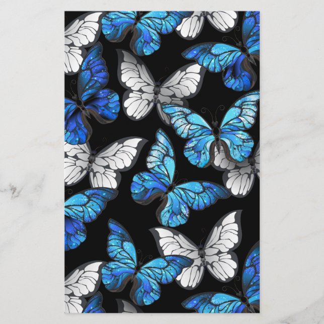 Papelaria Dark Seamless Pattern with Blue Butterflies Morpho (Frente)