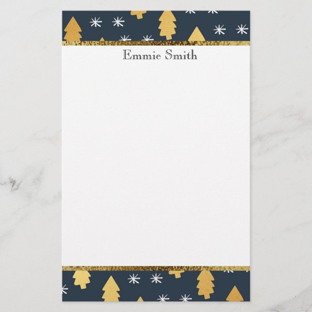 Papelaria de árvore de Natal branca, azul marinho  (Frente)