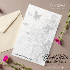 Papelaria de Borboleta Shabby Chic Preto e Branco