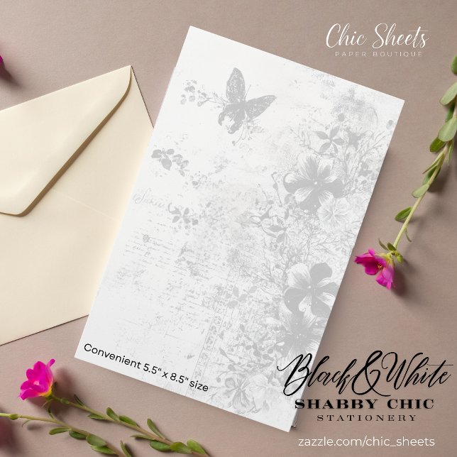 Papelaria de Borboleta Shabby Chic Preto e Branco (Criador carregado)