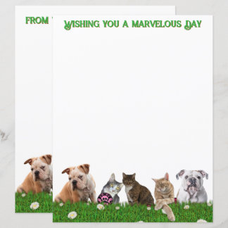 Papelaria de Bulldogs Ingleses e Gatos