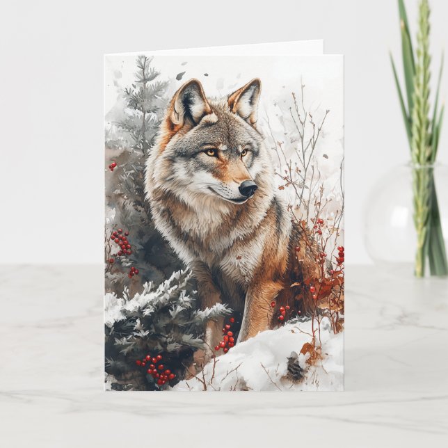 Papelaria de Cartão de Natal do Lobo de Inverno (Frente)