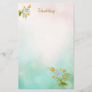 Papelaria de casamento azul floral notas brancas