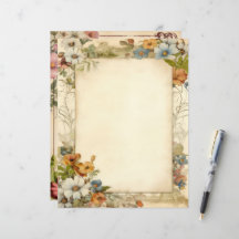 Papelaria de Jornal de Lixo Floral Antigo Vintage