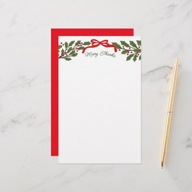 Papelaria de Natal com Arco Vermelho e Grinalda de (Frente/Verso In Situ)