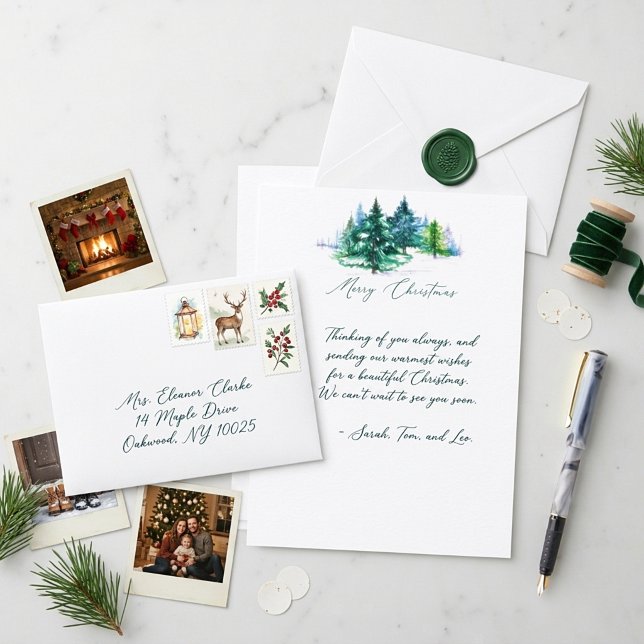 Papelaria de Natal com árvores em aquarela (Criador carregado)
