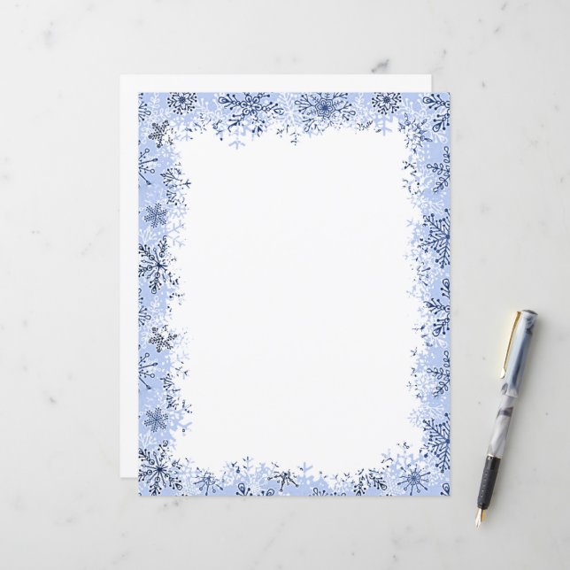 Papelaria de Natal com flocos de neve azuis (Frente/Verso In Situ)
