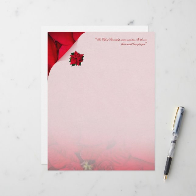 Papelaria de Natal da Red Poinsettia (Frente/Verso In Situ)