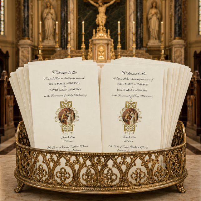Papelaria de Programa de Casamento Católico Elegan (Criador carregado)