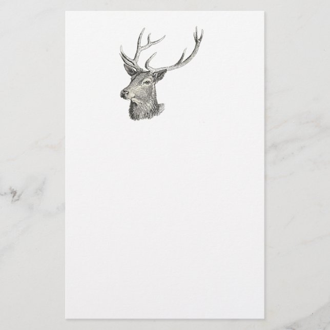 Papelaria Deer Buck Head com Antlers Black and White Art (Frente)