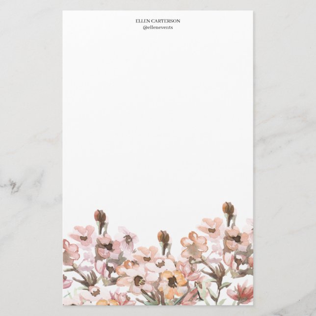 Papelaria Delicate Garden Floral Monogram Stationery Paper (Frente)