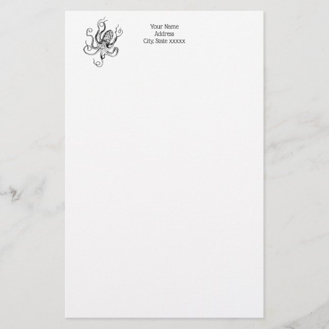 Papelaria Desenho de Octopus Estilizado pela Vintage #1 (Frente)