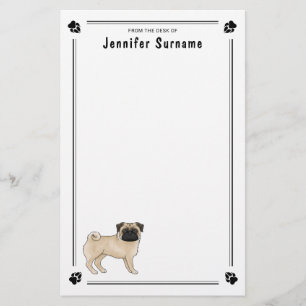 Papelaria Design de Raça de Cachorro Pug com Rosto Enrugado