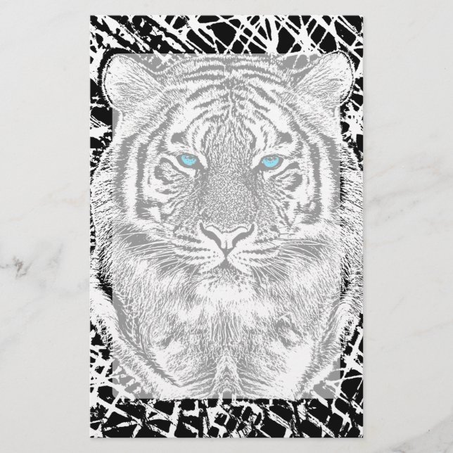 Papelaria Design de Tigre Azul Preto E Branco (Frente)
