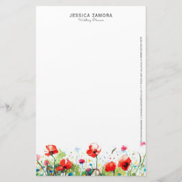 Papelaria Design floral de papoilas vermelhas