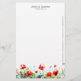 Papelaria Design floral de papoilas vermelhas