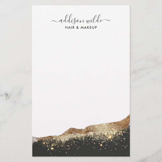 Papelaria Deslumbrante Glitter Preto e Dourado Script Modern (Frente)