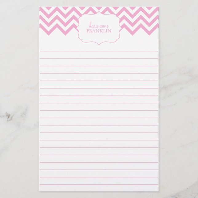 Papelaria Diário personalizado Chevron doce cor-de-rosa (Frente)