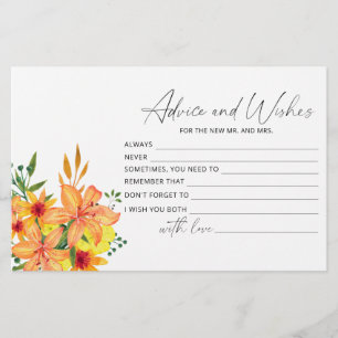 Papelaria Dicas de flores e votos de casamento no chá de noi