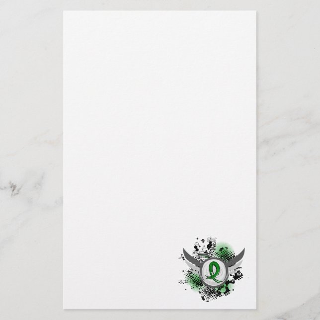 Papelaria Doença renal verde da fita e das asas (Frente)