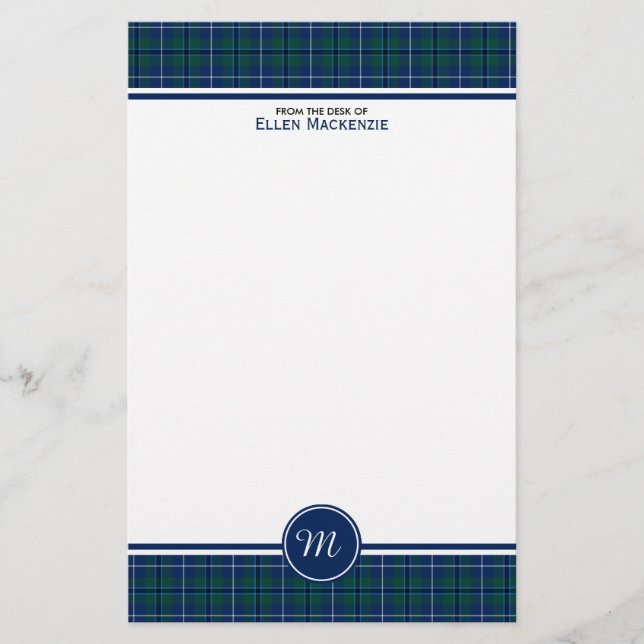 Papelaria Douglas Clan Dark Blue Modern Tartan Monograma (Frente)