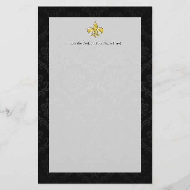 Papelaria Dourado Damask Fleur de Lis (Frente)