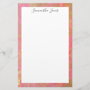 Papelaria Dourado mármore rosa-rosa-rosa Personalizado