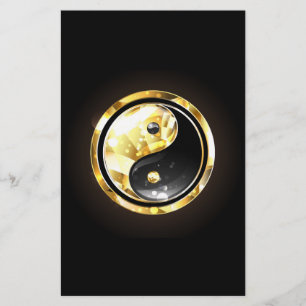 Papelaria Dourado Yin Yang a preto
