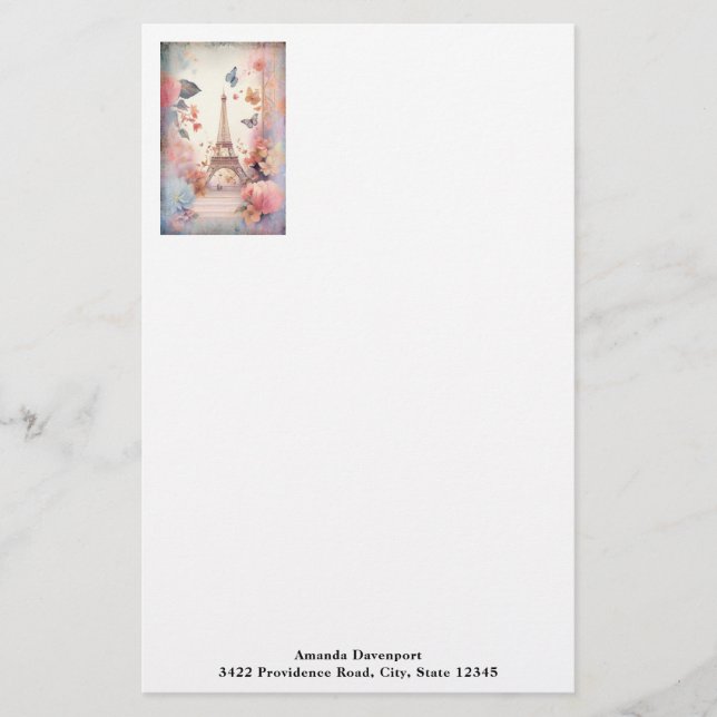 Papelaria Eiffel Tower Butterflies and Flowers (Frente)