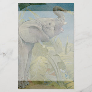 Papelaria Elefante africano na selva, EJ Detmold do vintage