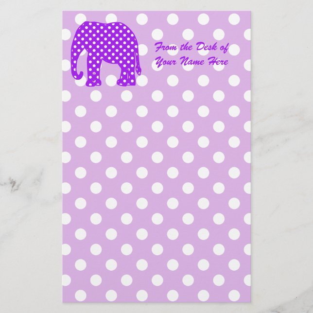 Papelaria Elefante roxo e branco das bolinhas (Frente)