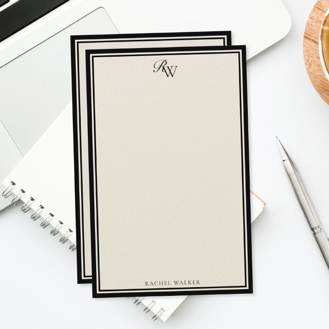 Papelaria Elegant Black and Ivory Monogram Two Border (Criador carregado)