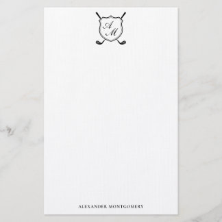 Papelaria Elegant Black Golf Monogram Crest Stationery