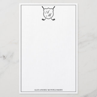 Papelaria Elegant Black Golf Monogram Crest Stationery