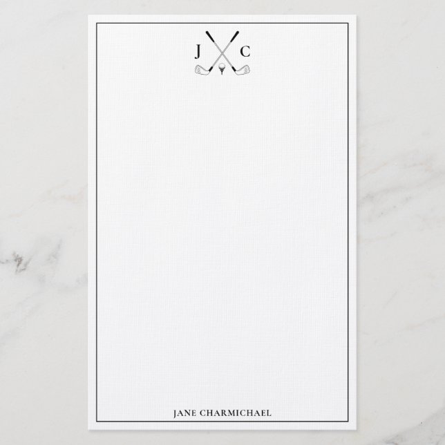 Papelaria Elegant Black Golf Monogram Stationery (Frente)