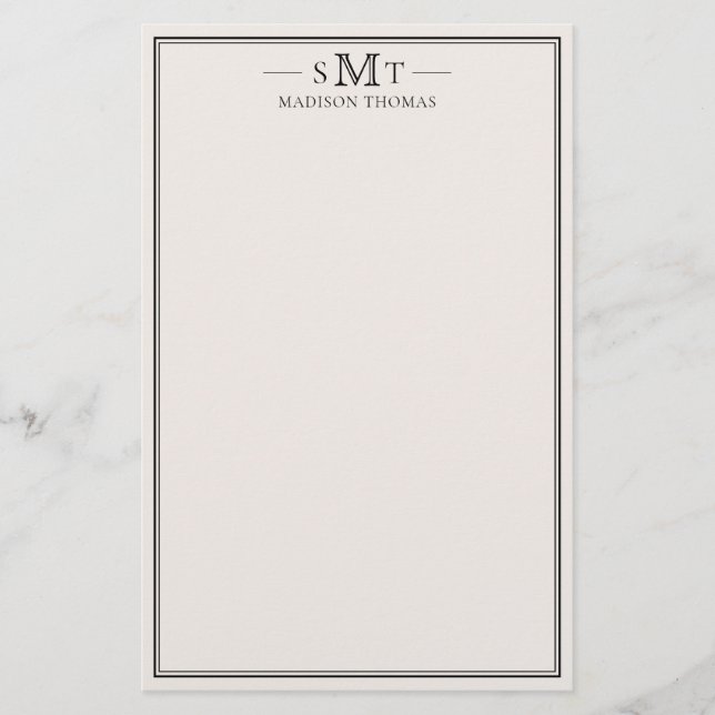 Papelaria Elegant Ivory Minimalist Three Letter Monogram (Frente)